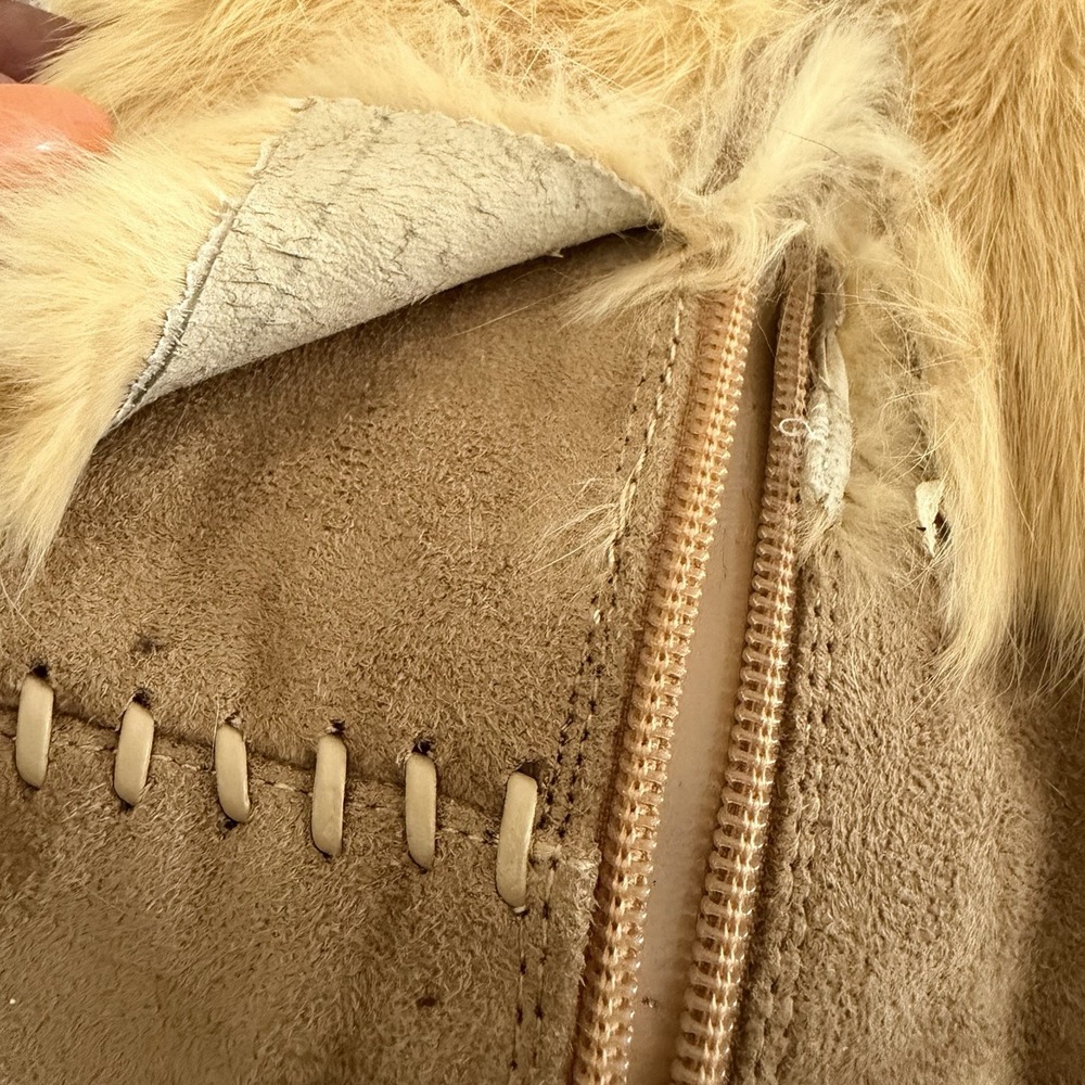 VTG Y2K Fur Heel Boots 8.5 Suede Tan Knee High Western Boho Penny Lane Pointed - Picture 16 of 16